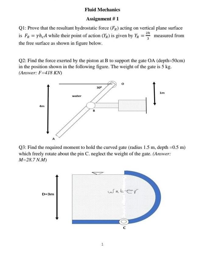 Solved Fluid Mechanics Assignment # 1 Q1: Prove That The | Chegg.com