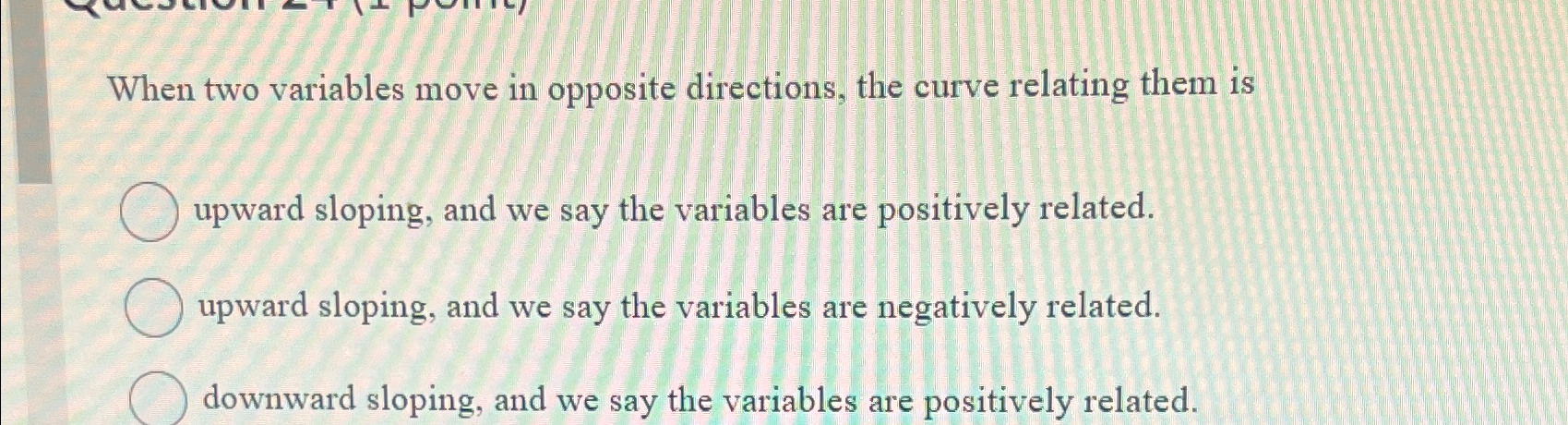 Solved When two variables move in opposite directions, the | Chegg.com