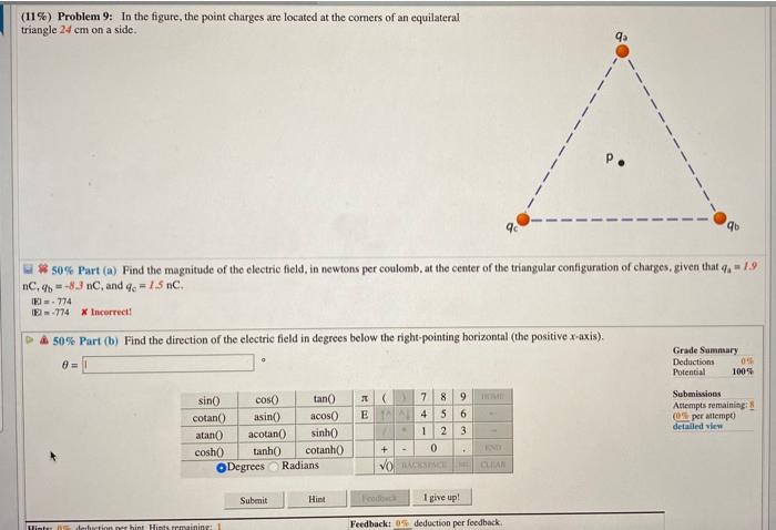 Solved (11%) Problem 9: In the figure, the point charges are | Chegg.com