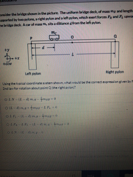 Solved consider the bridge shown in the picture the uniform | Chegg.com
