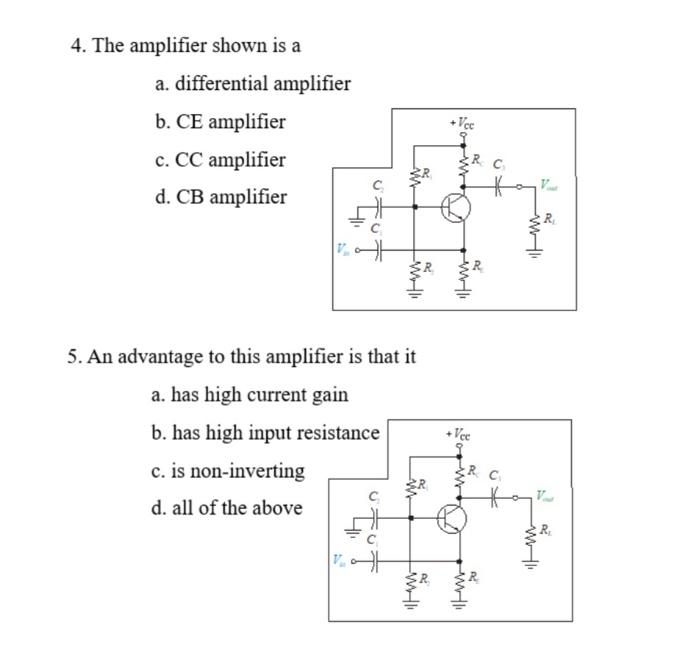 Solved 4. The Amplifier Shown Is A A. Differential Amplifier | Chegg.com