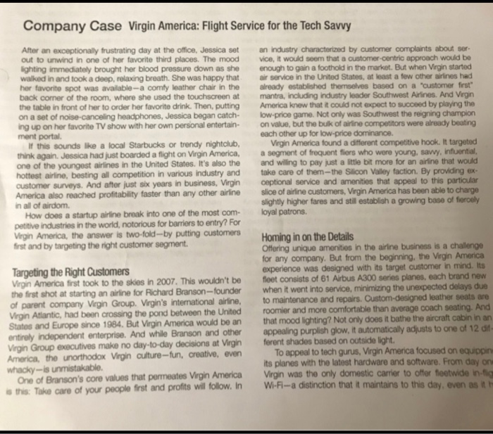Pany Case Virgin America Flight Service For The Chegg 