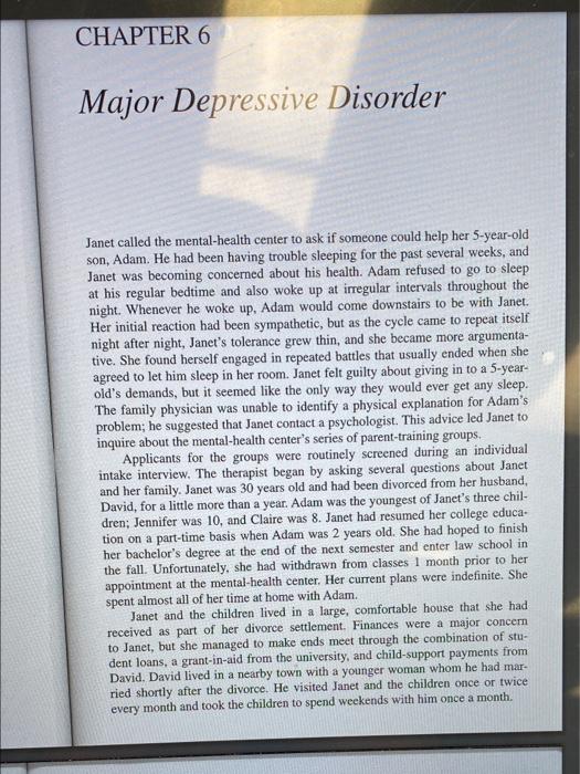 Solved CHAPTER 6 Major Depressive Disorder Janet called the | Chegg.com