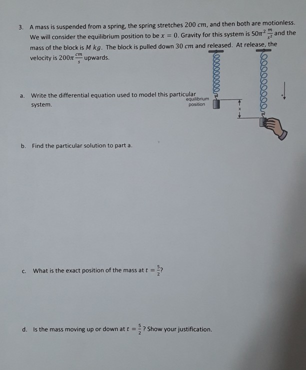 Solved 3. A Mass Is Suspended From A Spring, The Spring | Chegg.com