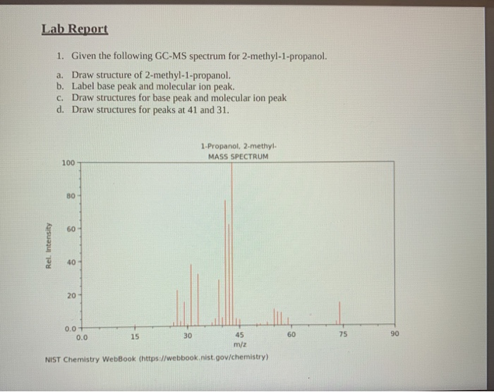 Solved Lab Report 1. Given the following GC-MS spectrum for | Chegg.com