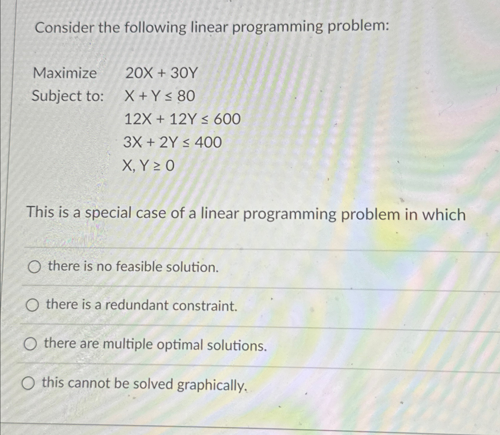 Solved Consider the following linear programming problem: | Chegg.com