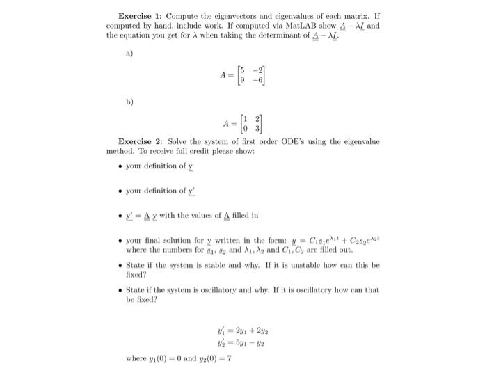Solved Exercise 1: Compute the eigenvectors and eigenvalues | Chegg.com
