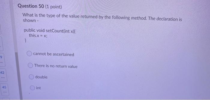 Solved Question 50 (1 point) What is the type of the value | Chegg.com
