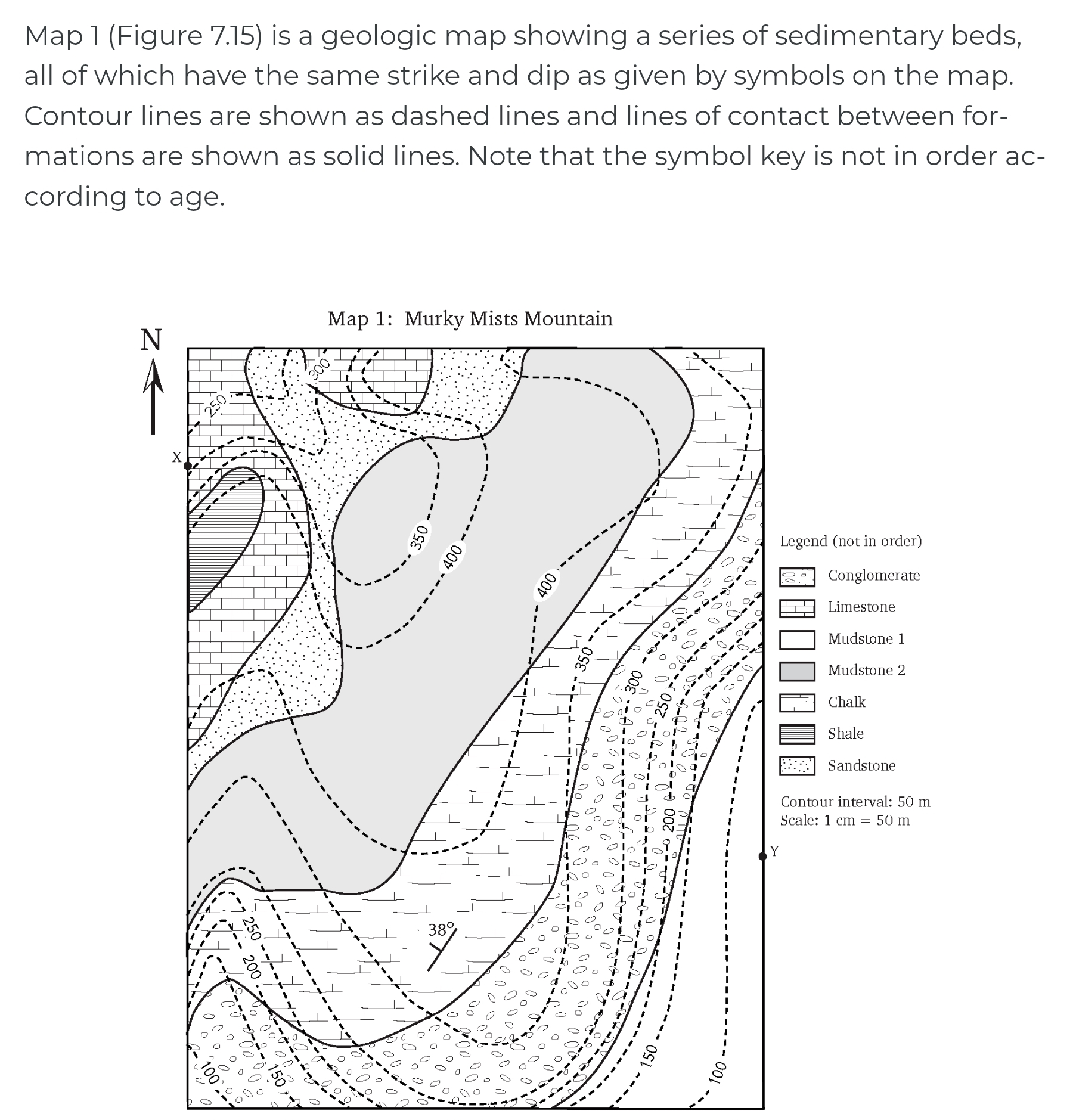 Solved Map 1 (Figure 7.15) ﻿is a geologic map showing a | Chegg.com
