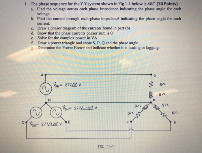 Solved 1. The phase sequence for the Y-Y system shown in Fig | Chegg.com