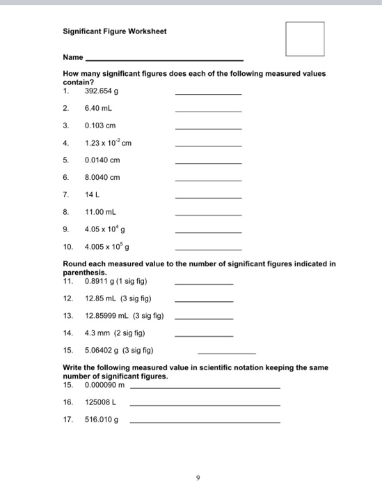 Solved Significant Figure Worksheet Name How Many Chegg