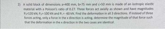 Solved 3) Determine the change of volume caused in the block | Chegg.com