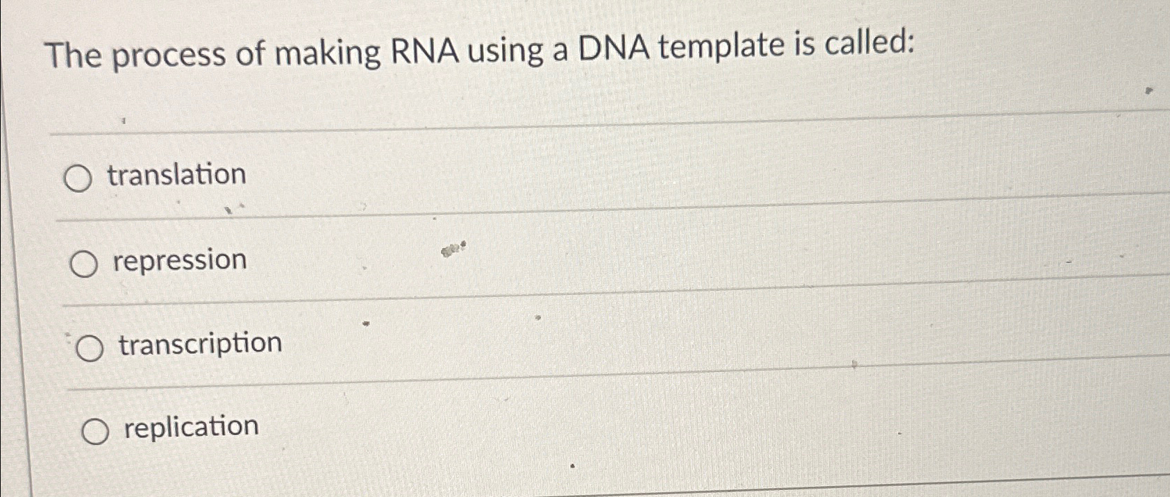 Solved The process of making RNA using a DNA template is Chegg com