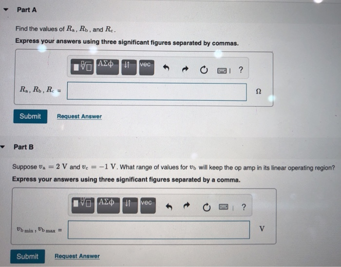 Solved Part A Find the values of Ra, Rb, and Rc. Express | Chegg.com