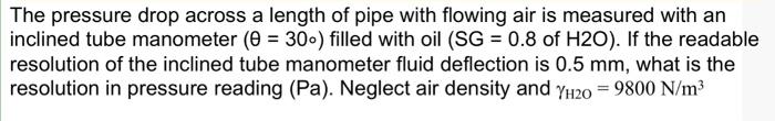 Solved The pressure drop across a length of pipe with | Chegg.com