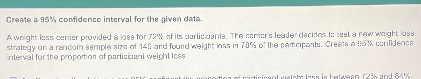 Solved Create a 95% ﻿confidence interval for the given | Chegg.com