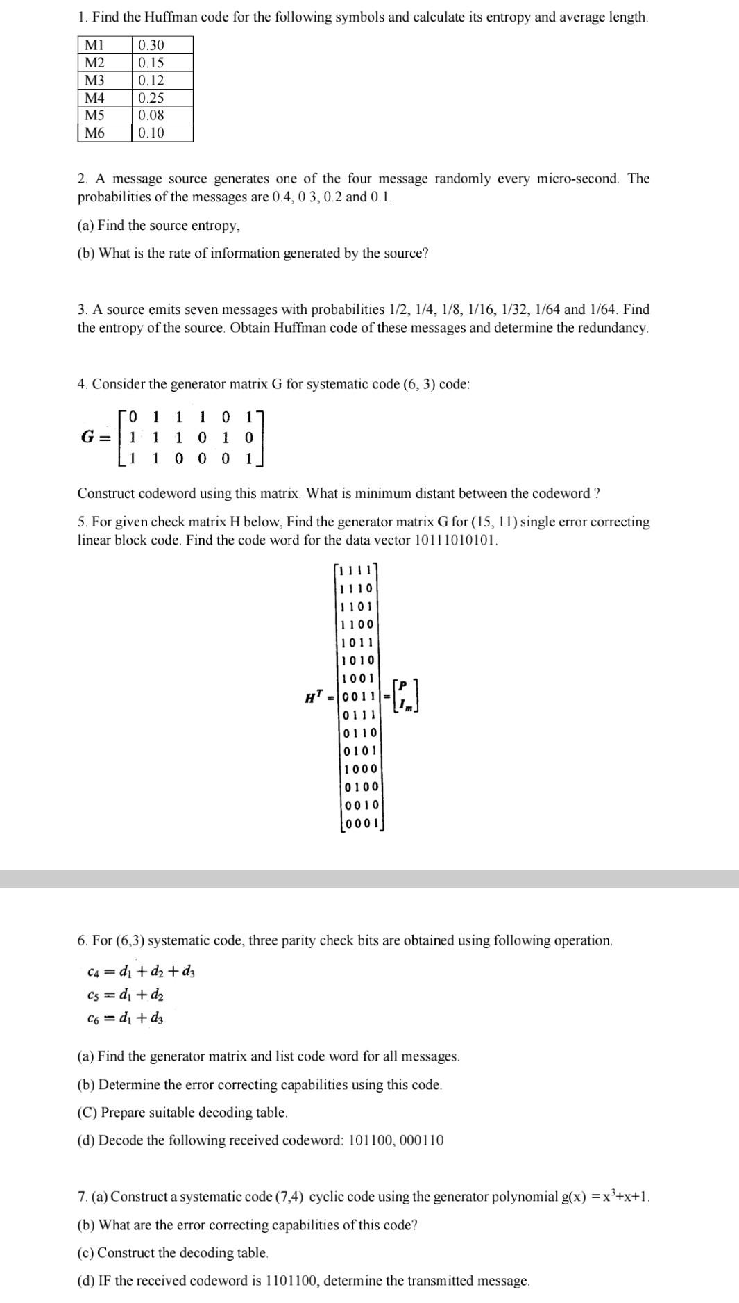 Solved 1. Find the Huffman code for the following symbols | Chegg.com