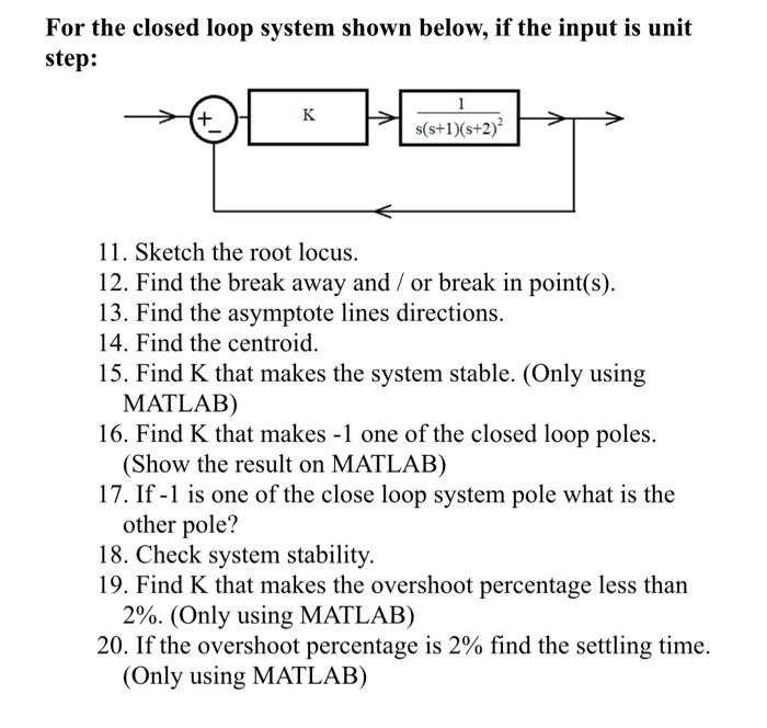 Solved For the closed loop system shown below, if the input | Chegg.com