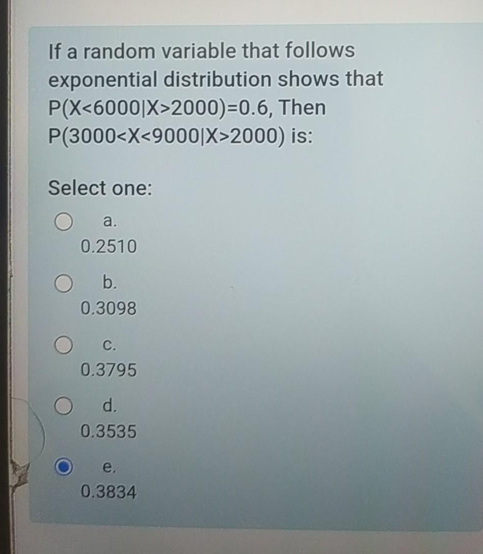 Solved If a random variable that follows exponential | Chegg.com