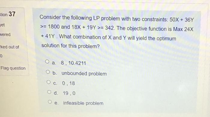 Solved stion 37 Zet vered Consider the following LP problem | Chegg.com