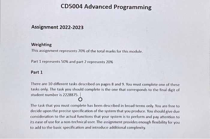 Solved CD5004 Advanced Programming Assignment 2022-2023 | Chegg.com