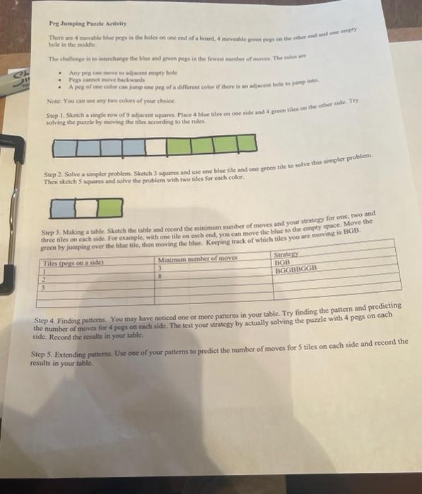 Solved Peg Jumping Puzzle Activity There are moble open the