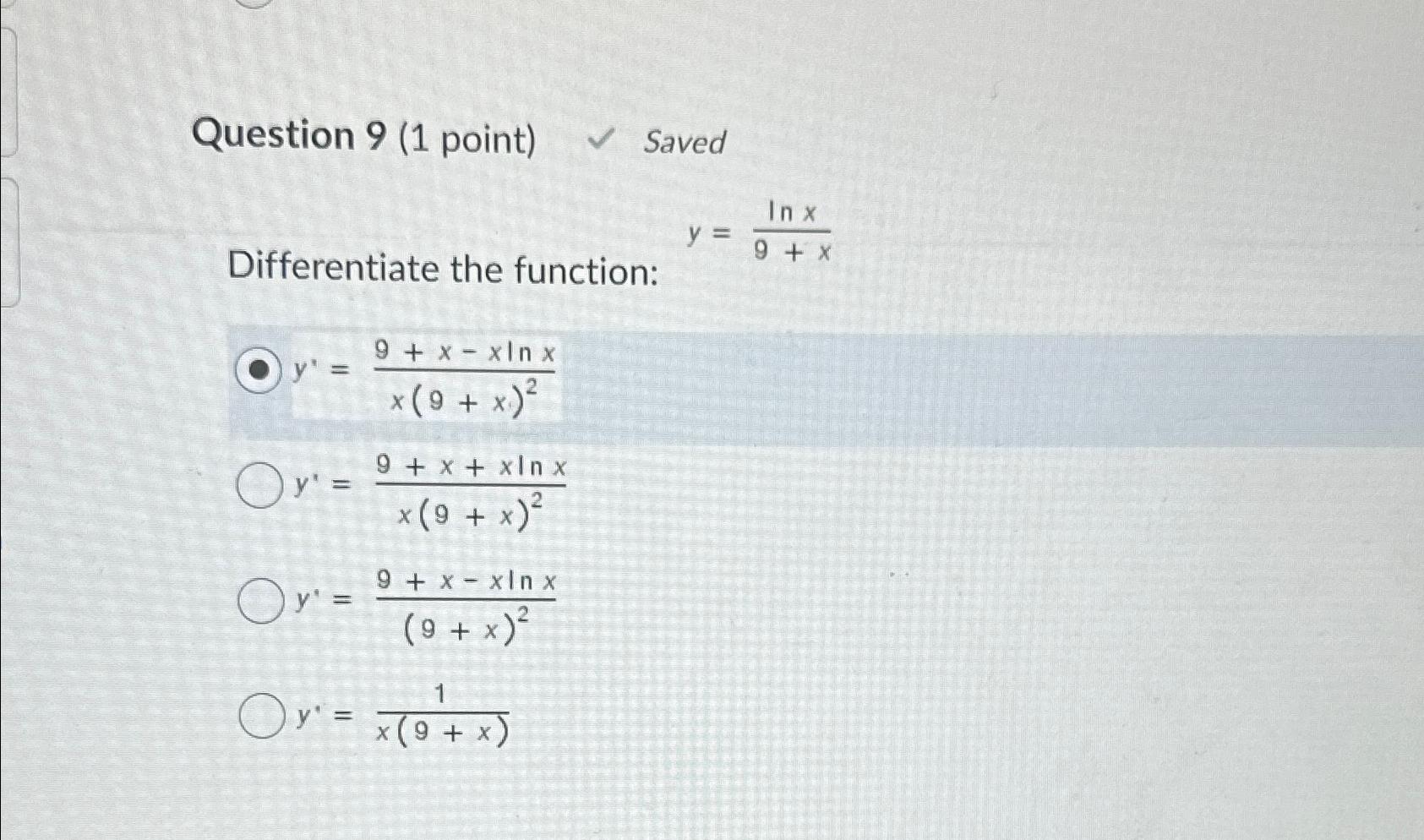 Solved Question 9 (1 ﻿point) ﻿SavedDifferentiate the | Chegg.com
