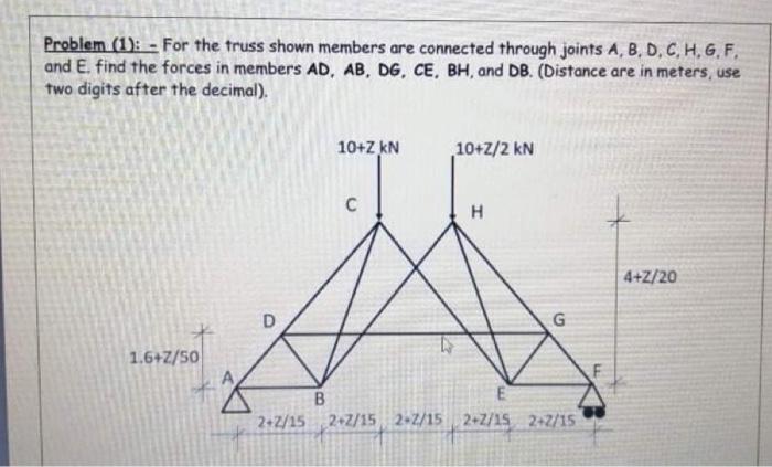 Solved Problem (1): - For the truss shown members are | Chegg.com