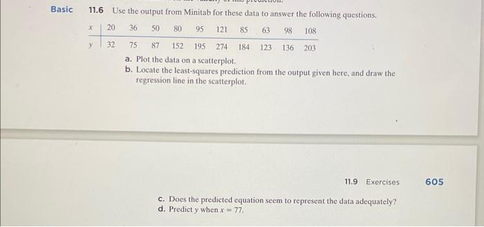 Solved 11.6 Use the output from Minitab for these data to | Chegg.com