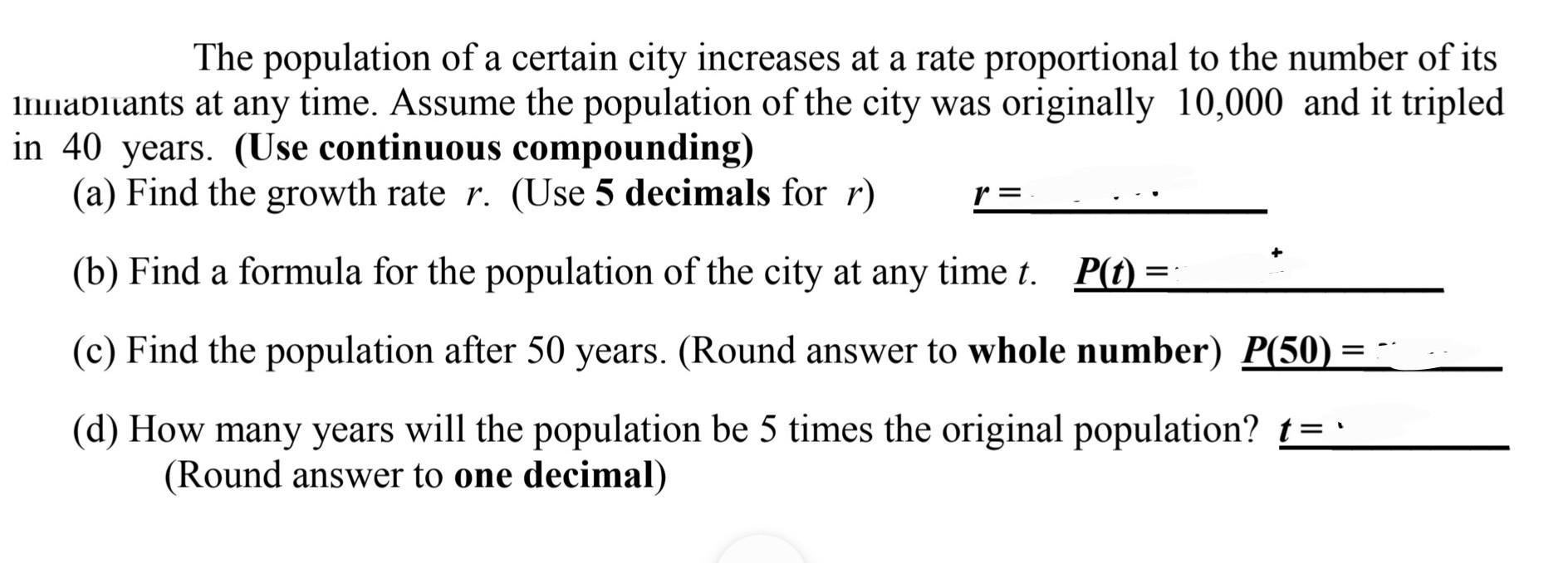 Solved The population of a certain city increases at a rate | Chegg.com