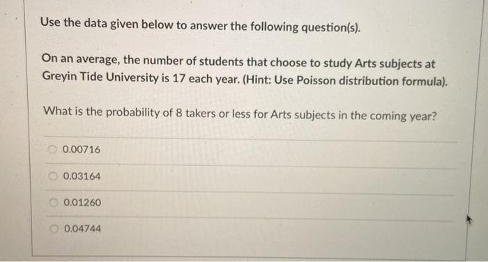 Solved Use the data given below to answer the following | Chegg.com