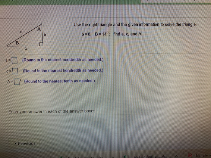 Solved A Use the right triangle and the given information to | Chegg.com