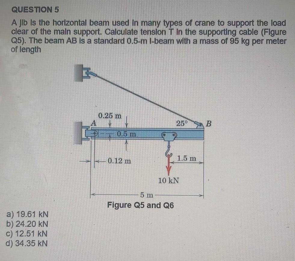 Solved Question 5 A Jlb Is The Horizontal Beam Used In Ma Chegg Com