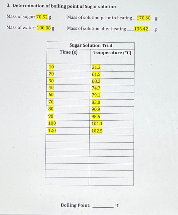 Solved 3. Determination of boiling point of Sugar solution