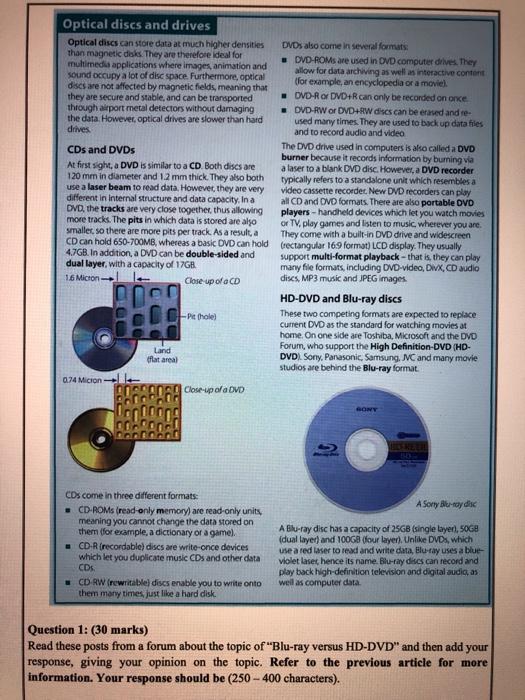 Solved Optical discs and drives CDs and DVDs DVD DVICE