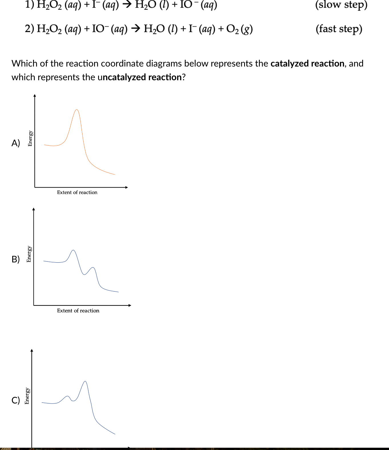 Solved H2O2(aq)+I-(aq)→H2O(l)+IO-(aq)(slow | Chegg.com