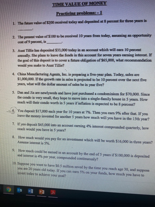 Solved TIME VALUE OR MONEY Practicing problems: - 1 1. The | Chegg.com