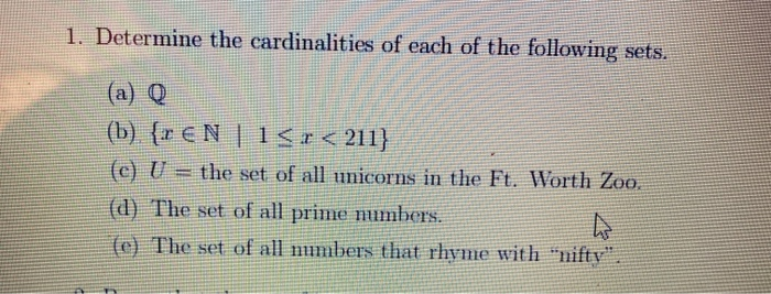Solved 1. Determine the cardinalities of each of the | Chegg.com