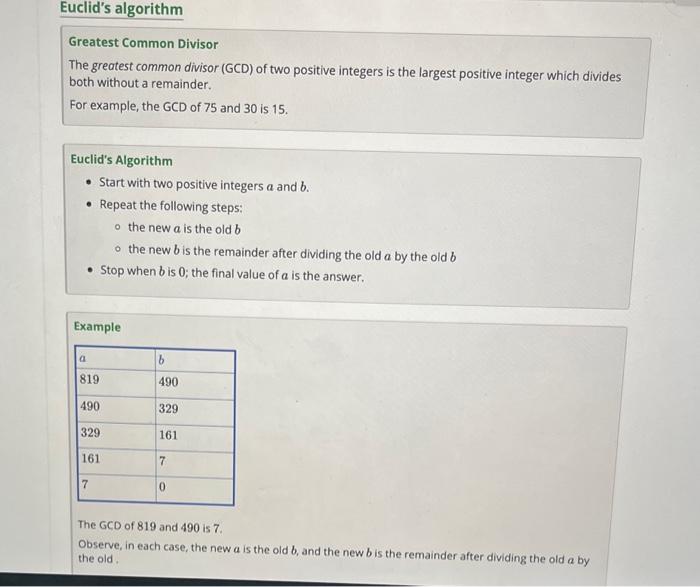 Solved Greatest Common Divisor The greatest common divisor | Chegg.com