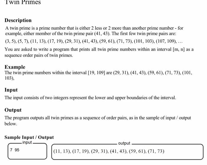 Solved Description A twin prime is a prime number that is | Chegg.com