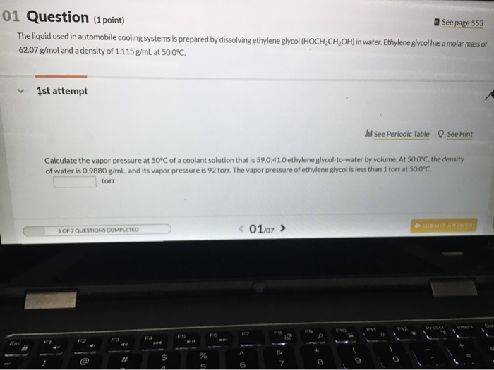 Solved 01 Question (1 point) See page 553 The liquid used in | Chegg.com