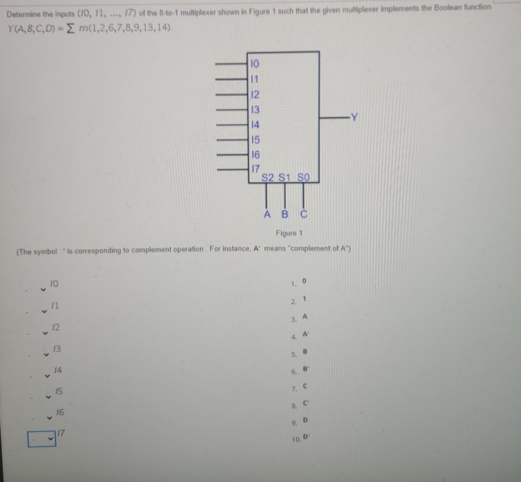 Solved Determine the inputs (10, 11, 17) of the 8-to-1 | Chegg.com