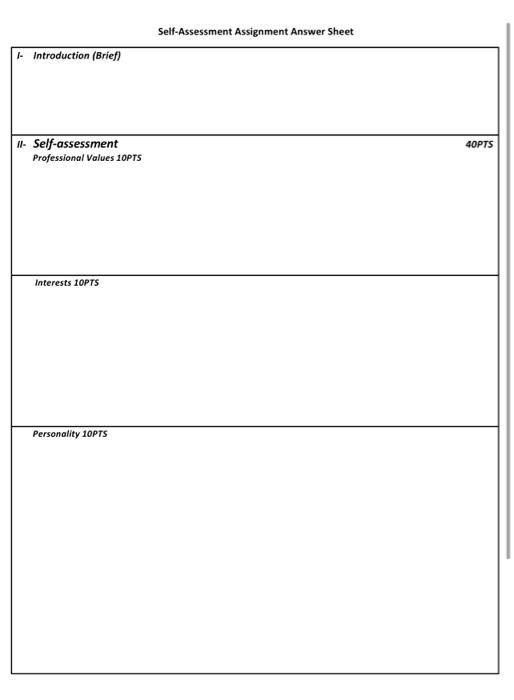 solved self assessment assignment answer sheet chegg com