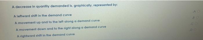 Solved A decrease in quantity demanded is, graphically, | Chegg.com