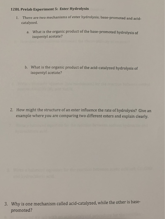 Solved 12BL Prelab Experiment 5 Ester Hydrolysis 1. There