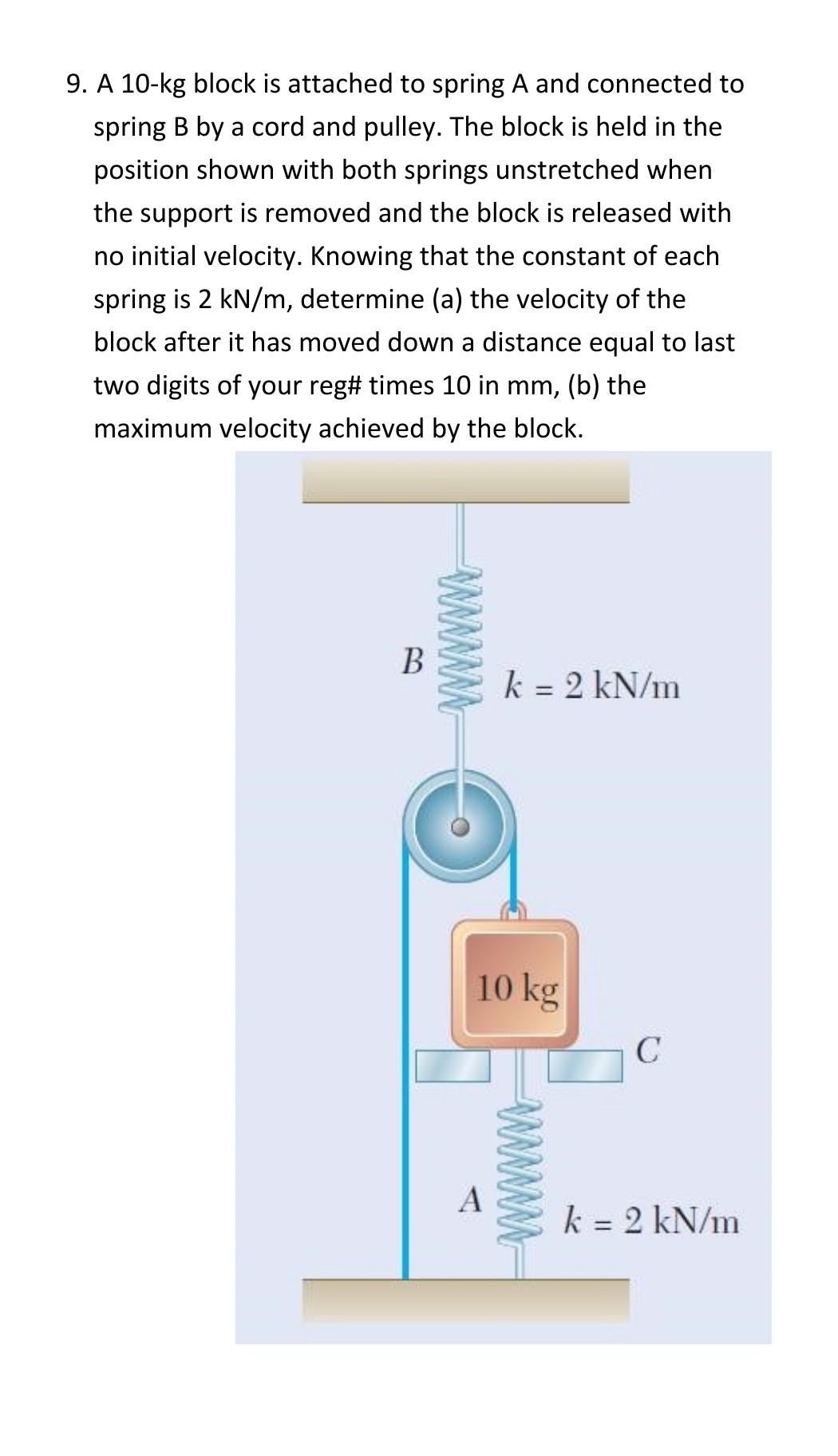 Solved 9. A 10−kg Block Is Attached To Spring A And | Chegg.com