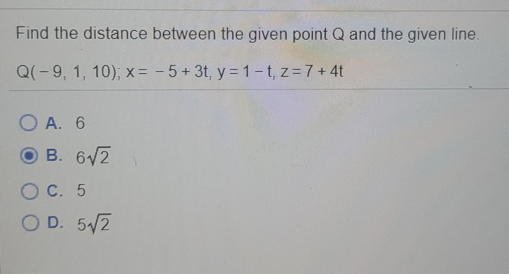 Solved Find The Distance Between The Given Point Q And The | Chegg.com