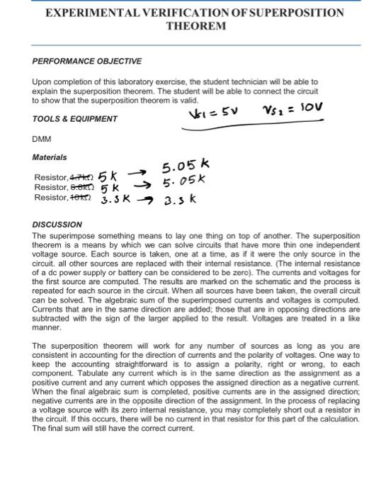 Solved EXPERIMENTAL VERIFICATION OF SUPERPOSITION THEOREM V | Chegg.com