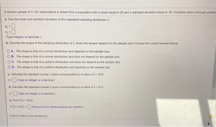 Solved A random sample of n=81 observations is drawn from a | Chegg.com