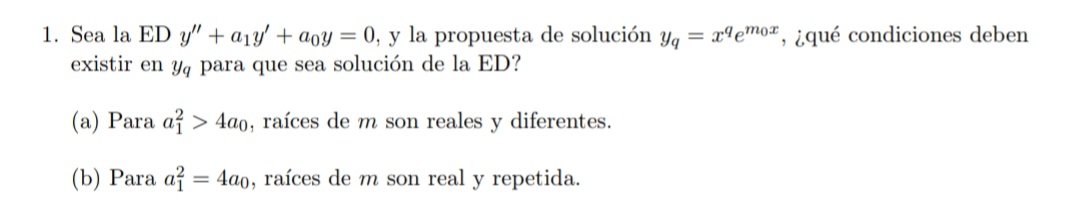 Solved Sea la ED y''+a1y'+a0y=0, ﻿y la propuesta de solución | Chegg.com